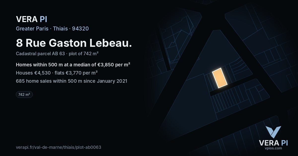8 Rue Gaston Lebeau, Thiais at night – the plot lit, the parcels around coloured by the prices near them