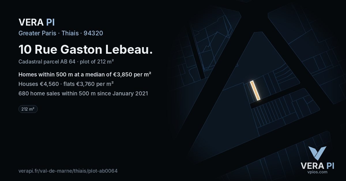 10 Rue Gaston Lebeau, Thiais at night – the plot lit, the parcels around coloured by the prices near them