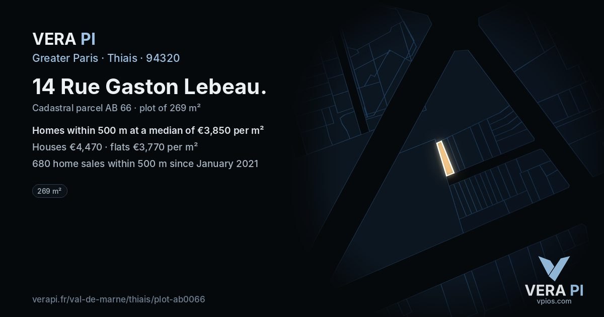 14 Rue Gaston Lebeau, Thiais at night – the plot lit, the parcels around coloured by the prices near them