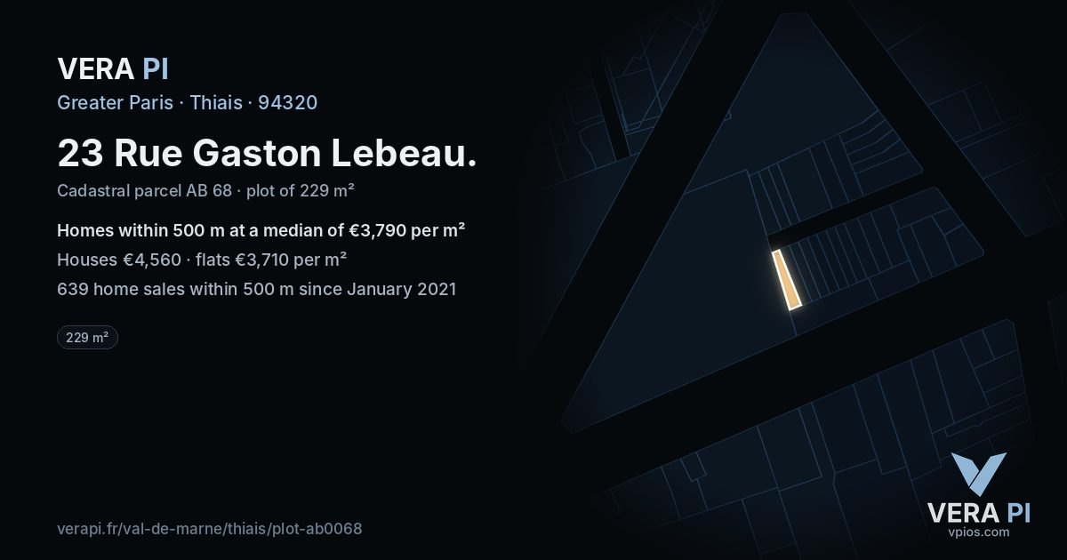 23 Rue Gaston Lebeau, Thiais at night – the plot lit, the parcels around coloured by the prices near them