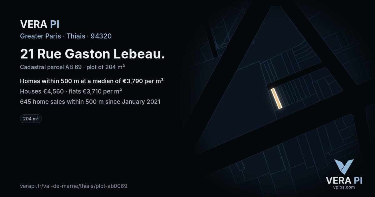 21 Rue Gaston Lebeau, Thiais at night – the plot lit, the parcels around coloured by the prices near them