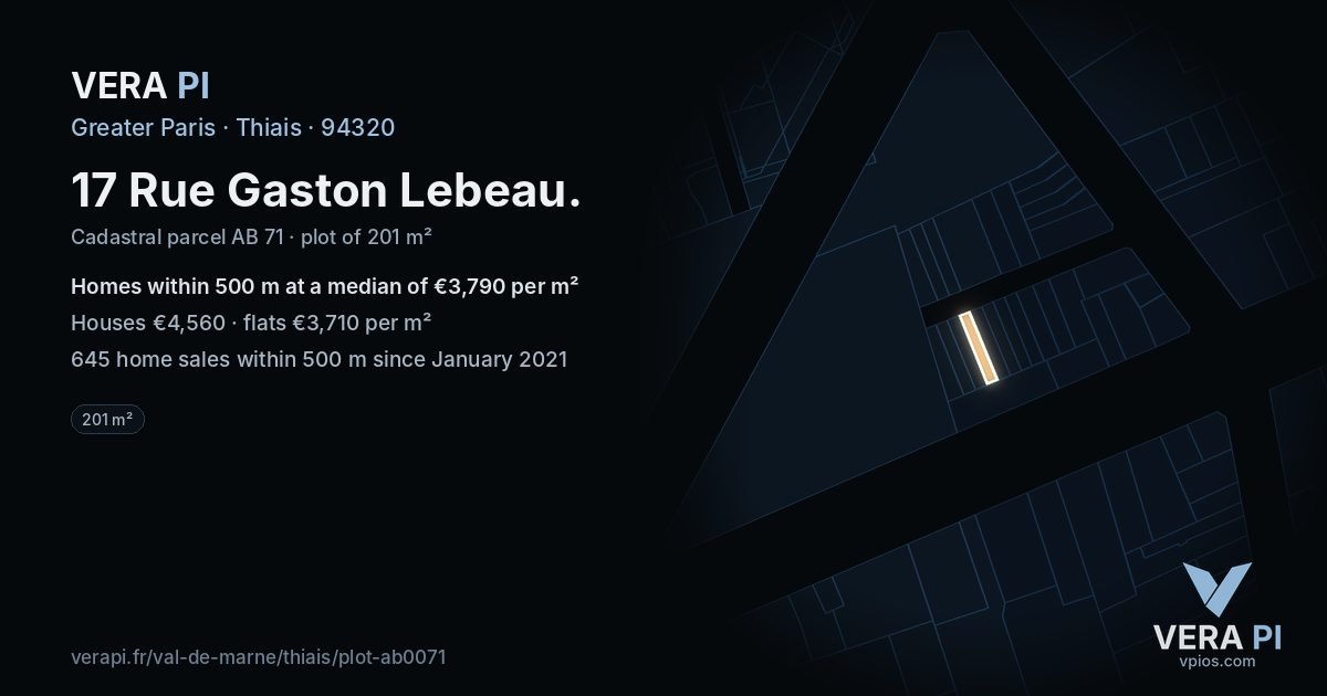 17 Rue Gaston Lebeau, Thiais at night – the plot lit, the parcels around coloured by the prices near them