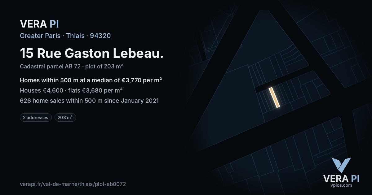15 Rue Gaston Lebeau, Thiais at night – the plot lit, the parcels around coloured by the prices near them