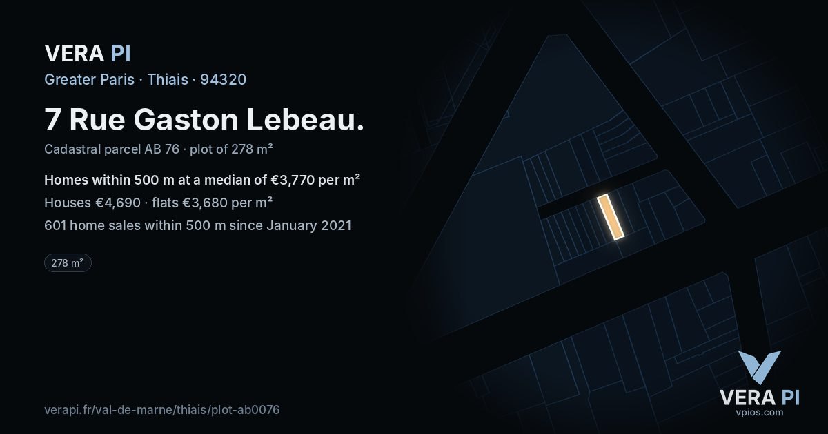 7 Rue Gaston Lebeau, Thiais at night – the plot lit, the parcels around coloured by the prices near them