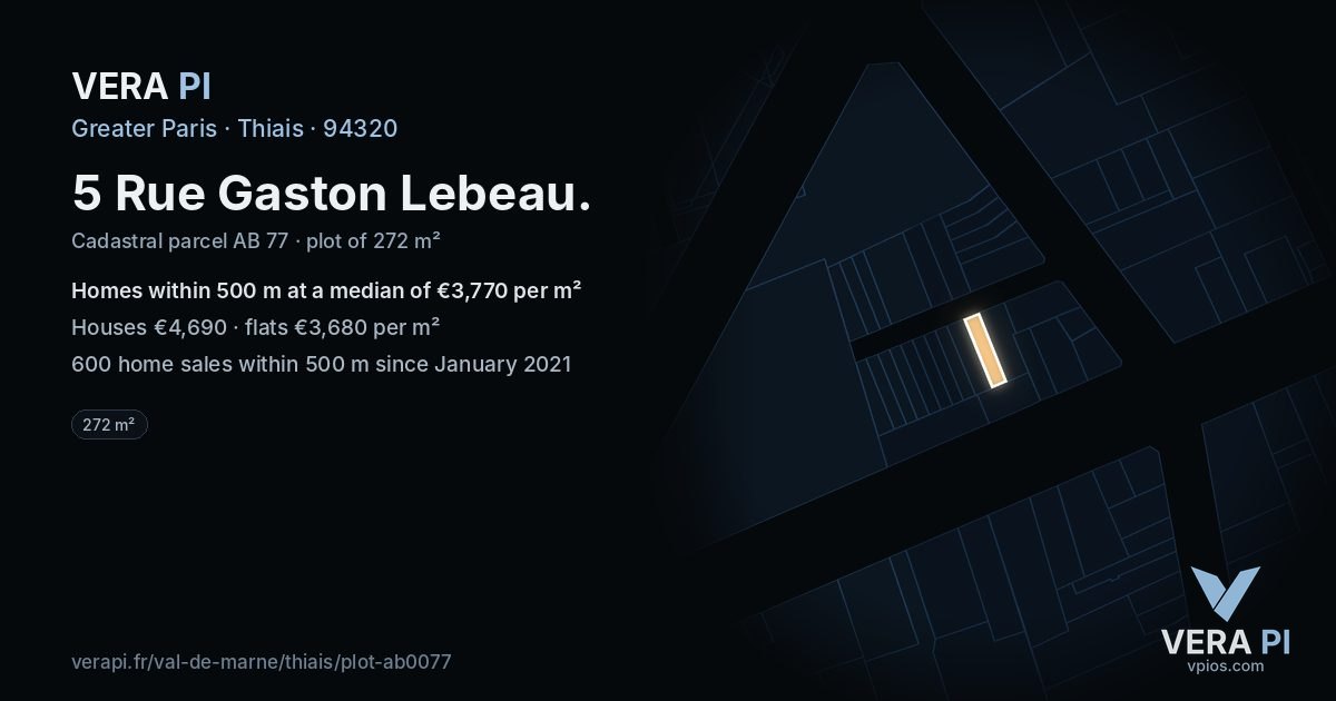 5 Rue Gaston Lebeau, Thiais at night – the plot lit, the parcels around coloured by the prices near them