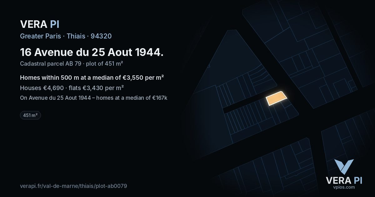 16 Avenue du 25 Aout 1944, Thiais at night – the plot lit, the parcels around coloured by the prices near them