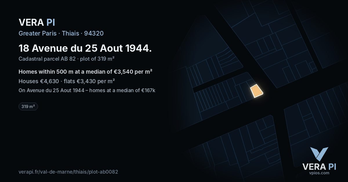 18 Avenue du 25 Aout 1944, Thiais at night – the plot lit, the parcels around coloured by the prices near them