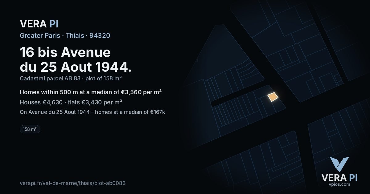 16 bis Avenue du 25 Aout 1944, Thiais at night – the plot lit, the parcels around coloured by the prices near them
