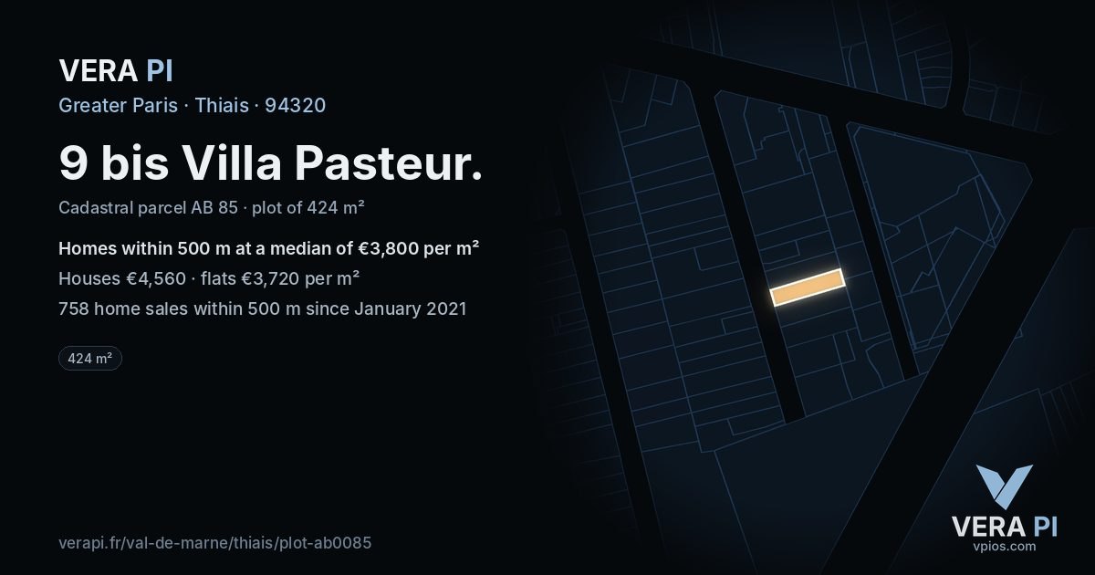 9 bis Villa Pasteur, Thiais at night – the plot lit, the parcels around coloured by the prices near them
