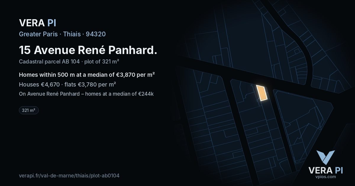 15 Avenue René Panhard, Thiais at night – the plot lit, the parcels around coloured by the prices near them