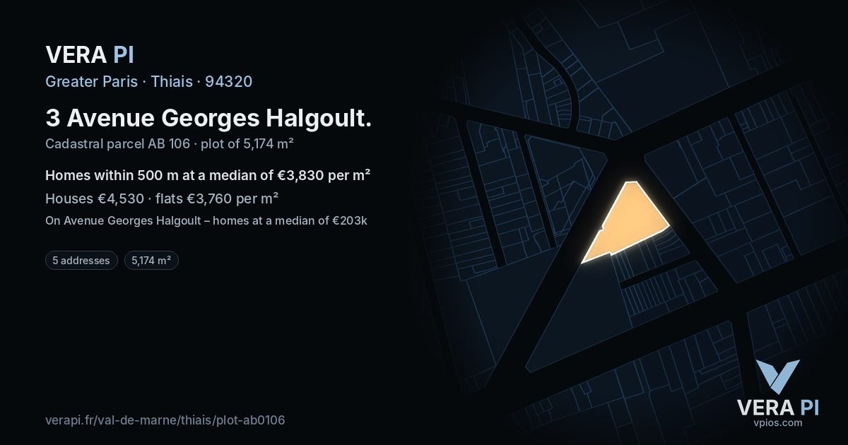 3 Avenue Georges Halgoult, Thiais at night – the plot lit, the parcels around coloured by the prices near them