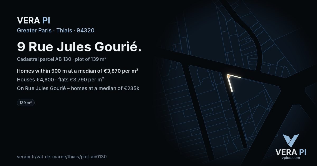 9 Rue Jules Gourié, Thiais at night – the plot lit, the parcels around coloured by the prices near them