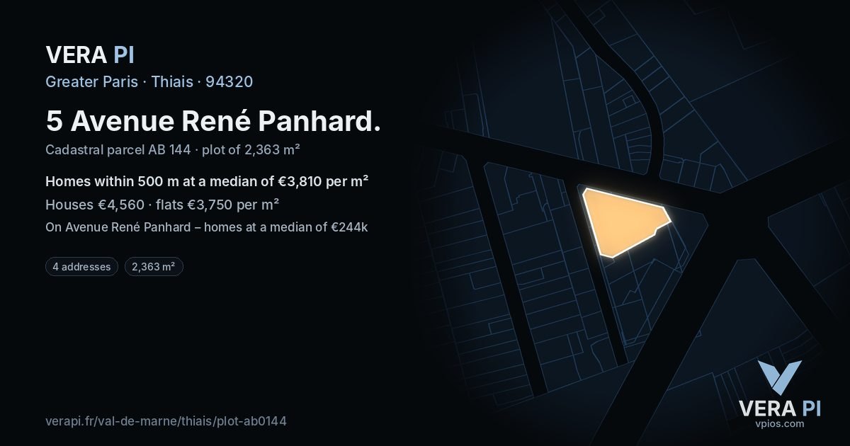 5 Avenue René Panhard, Thiais at night – the plot lit, the parcels around coloured by the prices near them