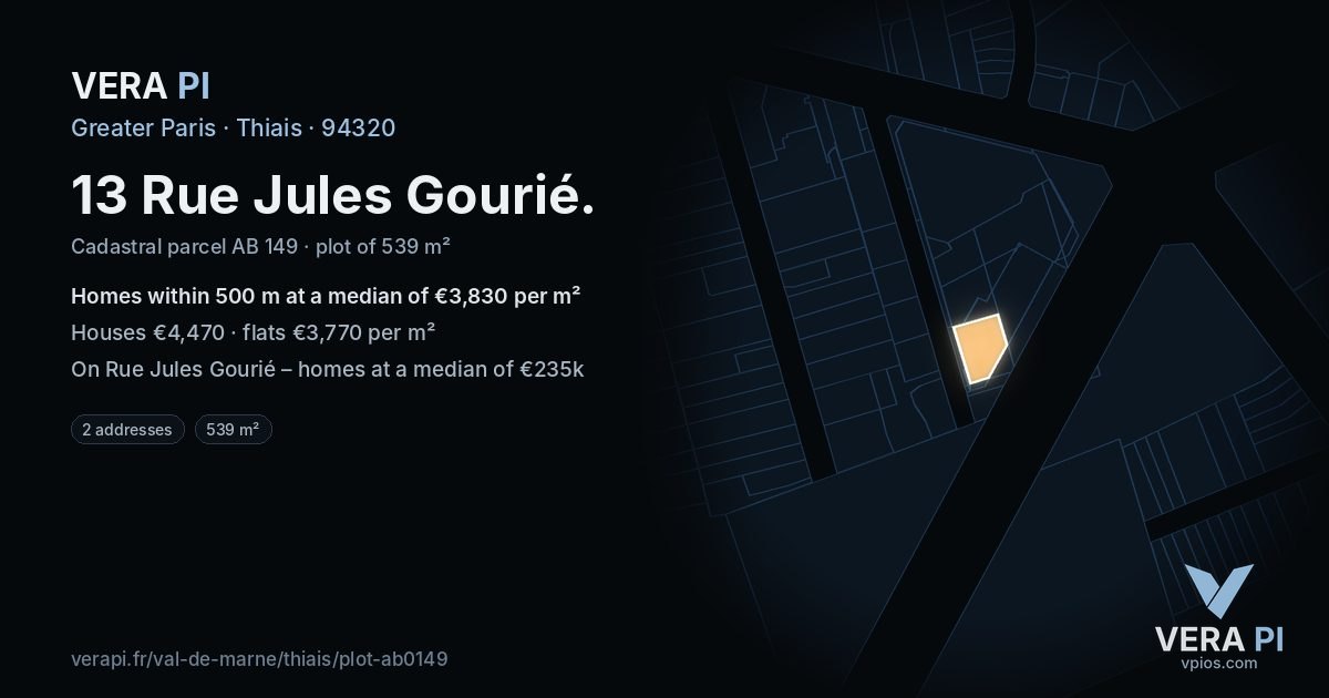 13 Rue Jules Gourié, Thiais at night – the plot lit, the parcels around coloured by the prices near them