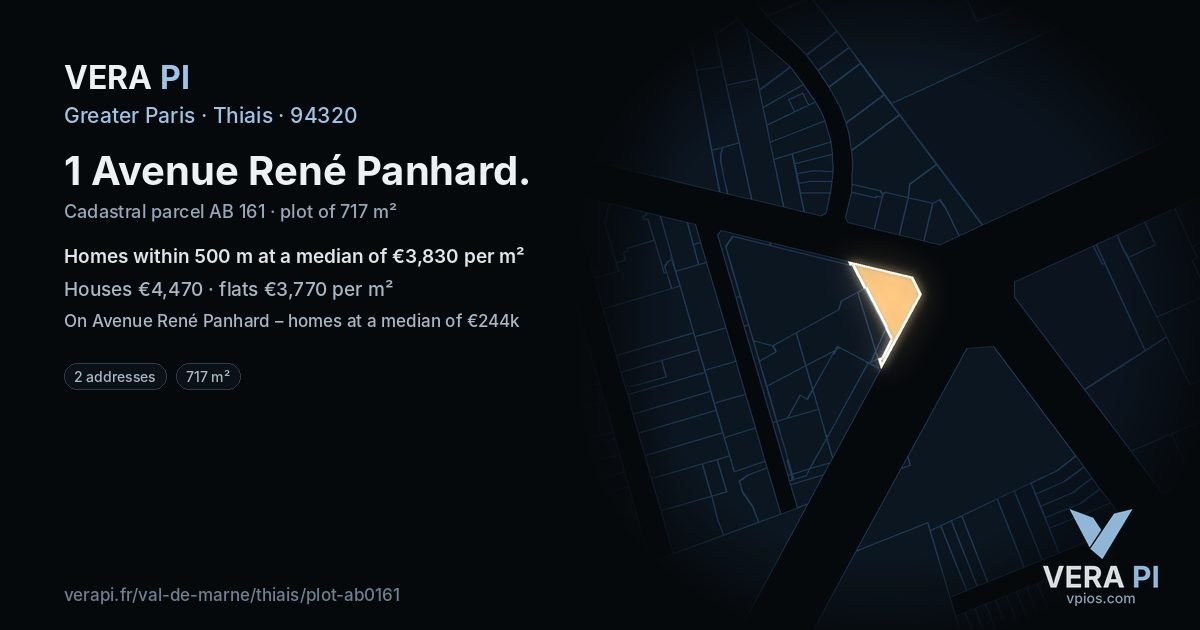 1 Avenue René Panhard, Thiais at night – the plot lit, the parcels around coloured by the prices near them