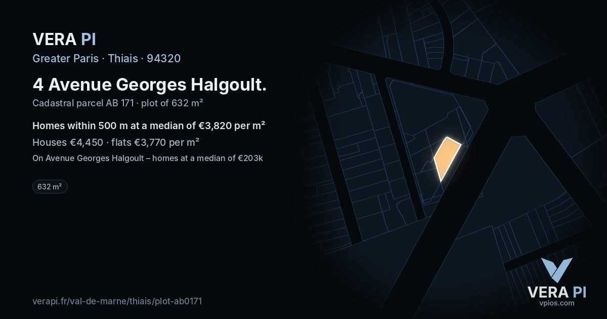 4 Avenue Georges Halgoult, Thiais at night – the plot lit, the parcels around coloured by the prices near them