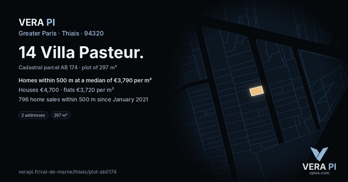14 Villa Pasteur, Thiais at night – the plot lit, the parcels around coloured by the prices near them