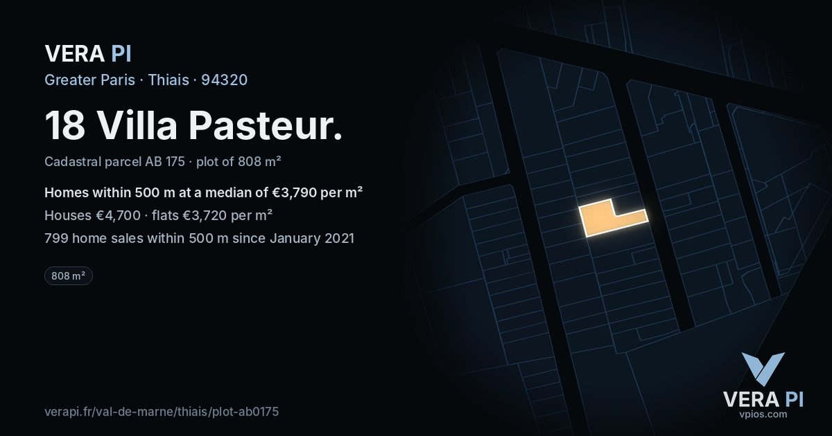 18 Villa Pasteur, Thiais at night – the plot lit, the parcels around coloured by the prices near them