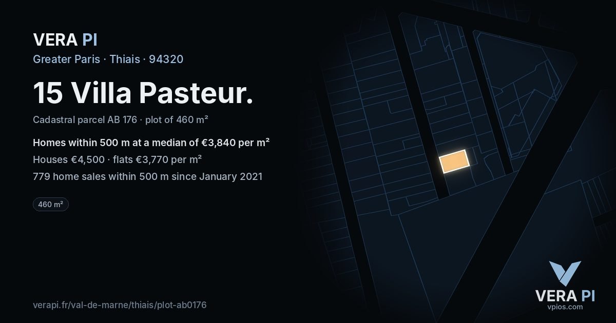 15 Villa Pasteur, Thiais at night – the plot lit, the parcels around coloured by the prices near them