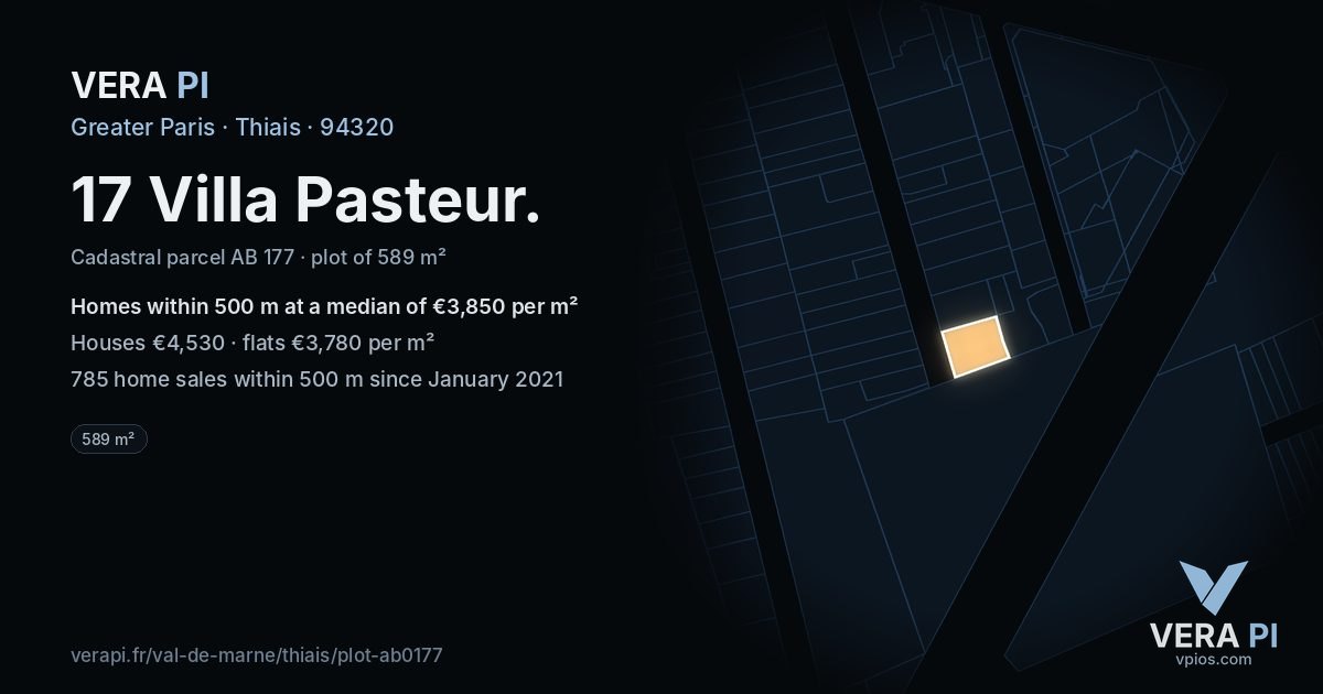 17 Villa Pasteur, Thiais at night – the plot lit, the parcels around coloured by the prices near them