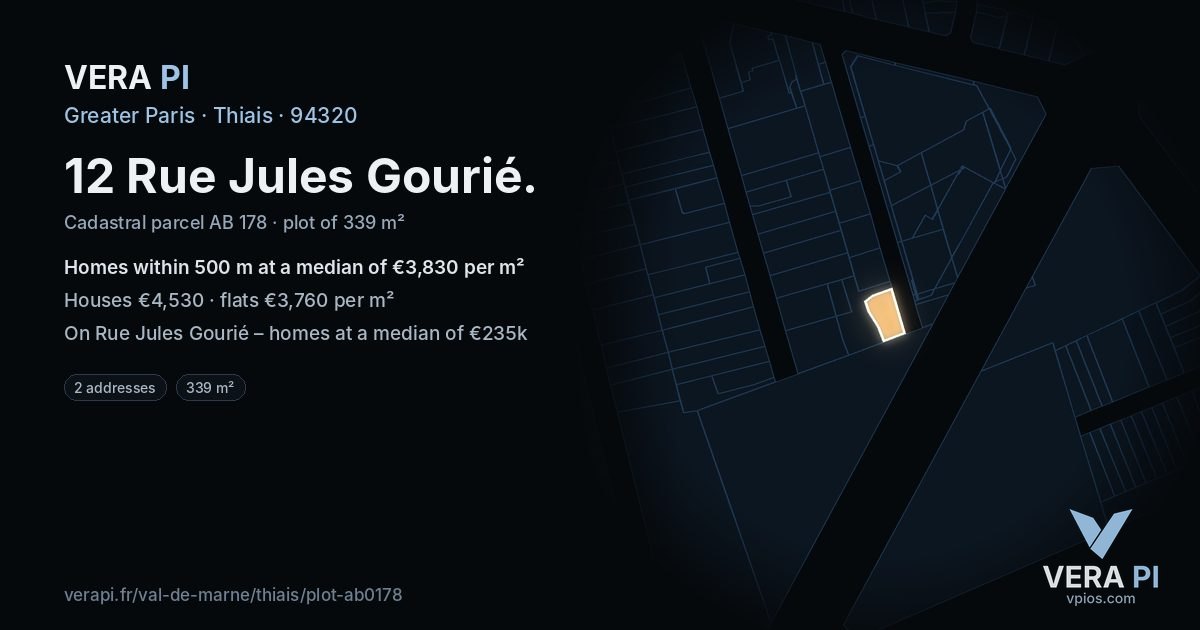 12 Rue Jules Gourié, Thiais at night – the plot lit, the parcels around coloured by the prices near them