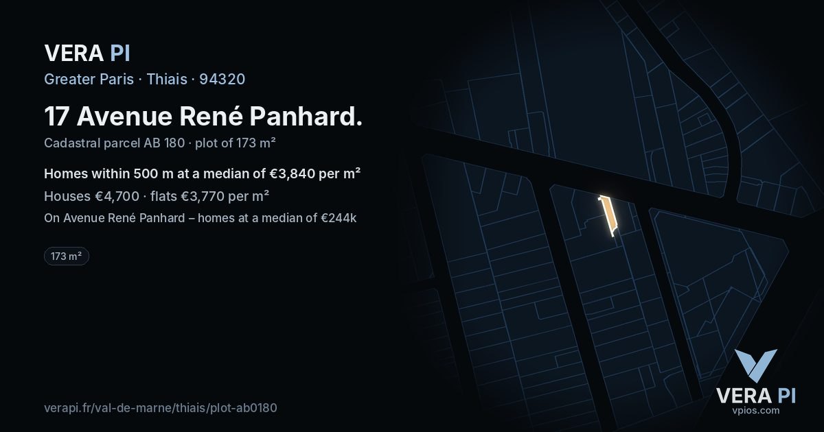 17 Avenue René Panhard, Thiais at night – the plot lit, the parcels around coloured by the prices near them