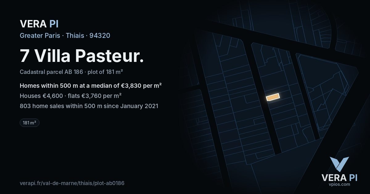 7 Villa Pasteur, Thiais at night – the plot lit, the parcels around coloured by the prices near them