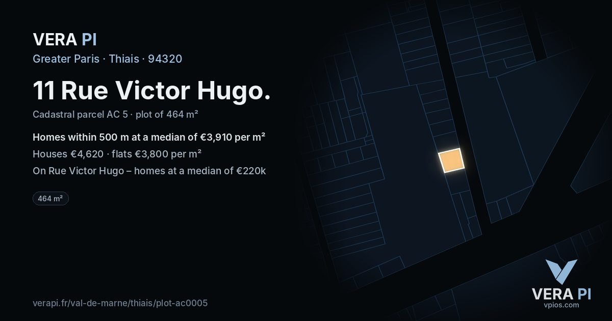 11 Rue Victor Hugo, Thiais at night – the plot lit, the parcels around coloured by the prices near them