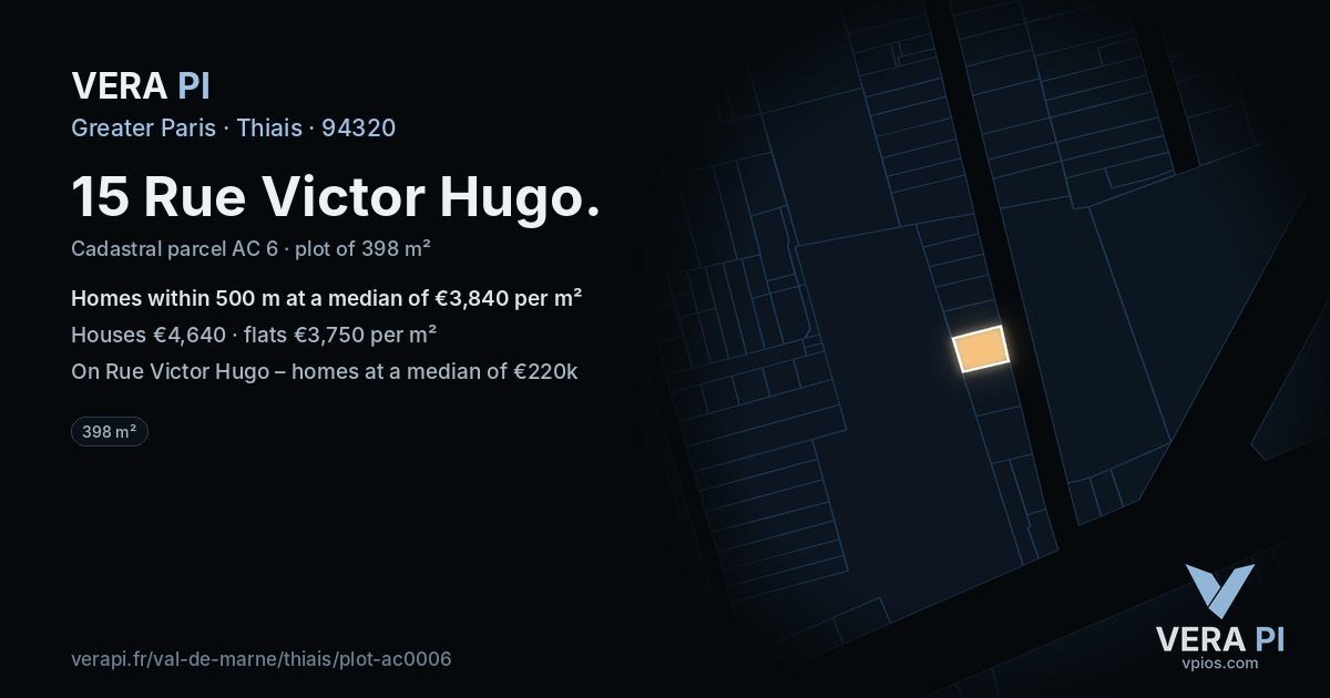 15 Rue Victor Hugo, Thiais at night – the plot lit, the parcels around coloured by the prices near them