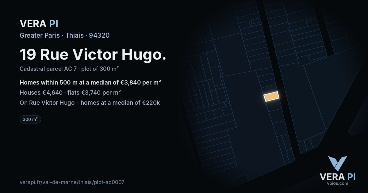 19 Rue Victor Hugo, Thiais at night – the plot lit, the parcels around coloured by the prices near them