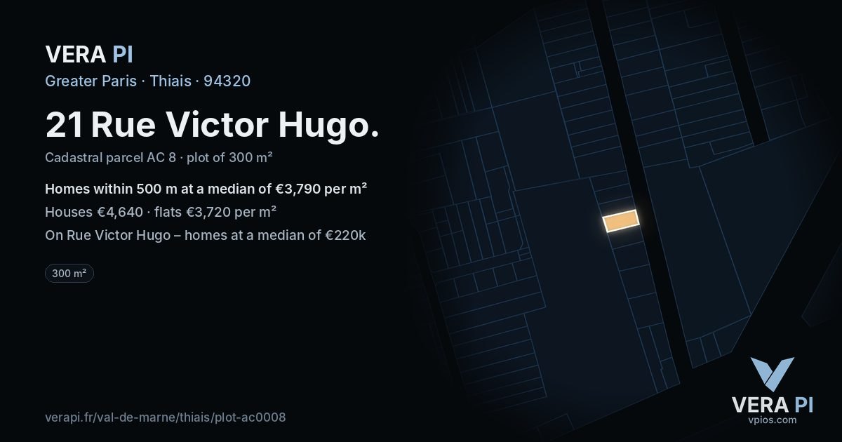 21 Rue Victor Hugo, Thiais at night – the plot lit, the parcels around coloured by the prices near them