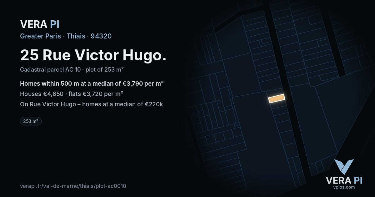 25 Rue Victor Hugo, Thiais at night – the plot lit, the parcels around coloured by the prices near them