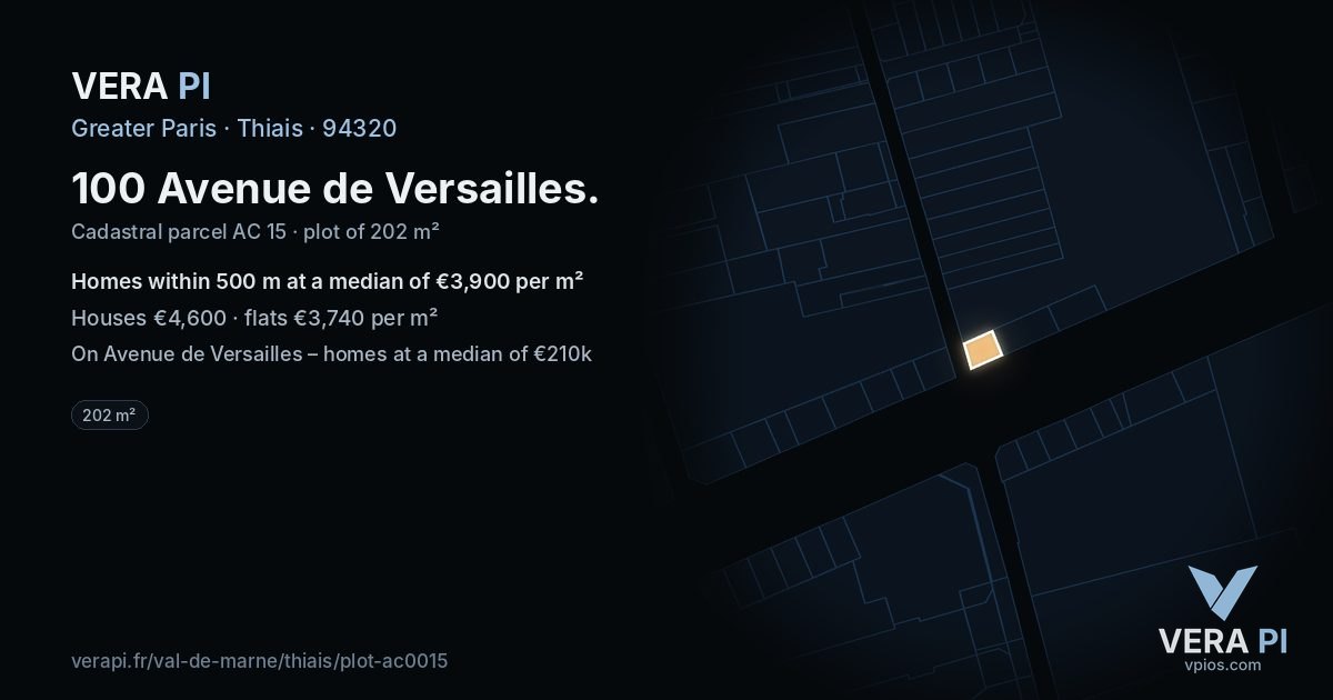 100 Avenue de Versailles, Thiais at night – the plot lit, the parcels around coloured by the prices near them