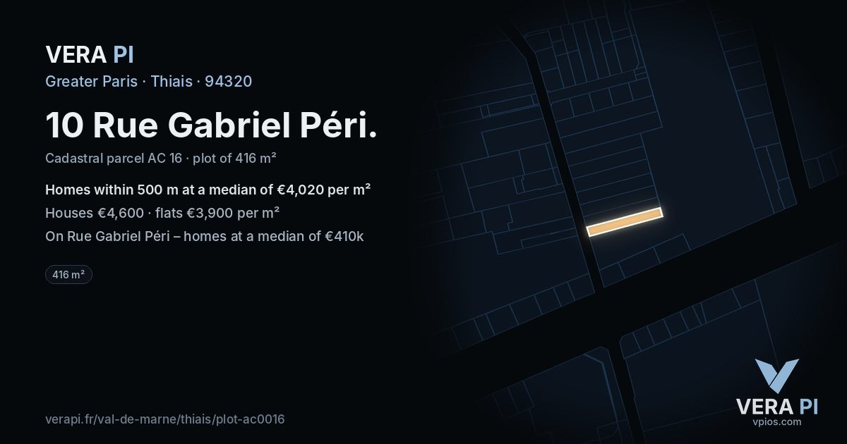 10 Rue Gabriel Péri, Thiais at night – the plot lit, the parcels around coloured by the prices near them