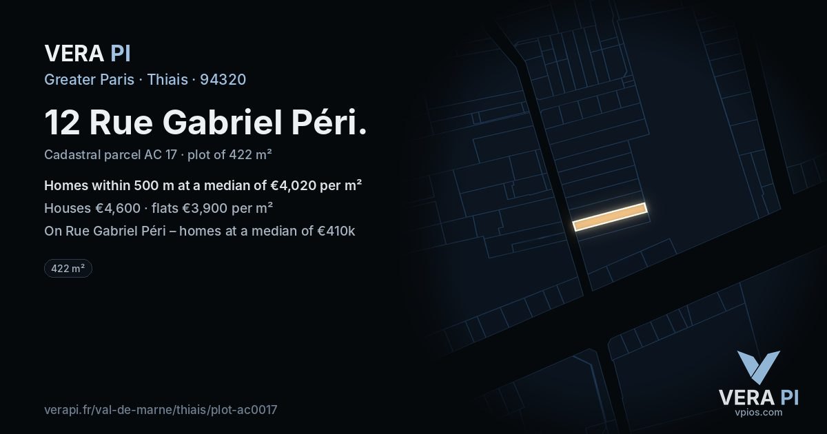 12 Rue Gabriel Péri, Thiais at night – the plot lit, the parcels around coloured by the prices near them