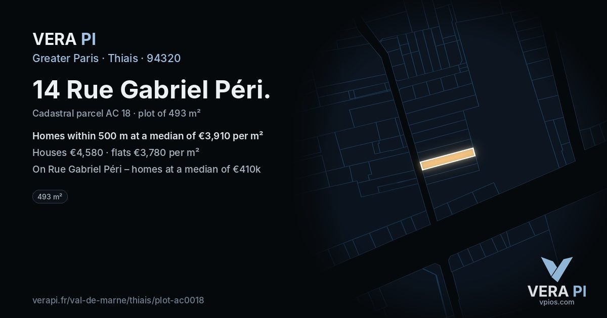 14 Rue Gabriel Péri, Thiais at night – the plot lit, the parcels around coloured by the prices near them