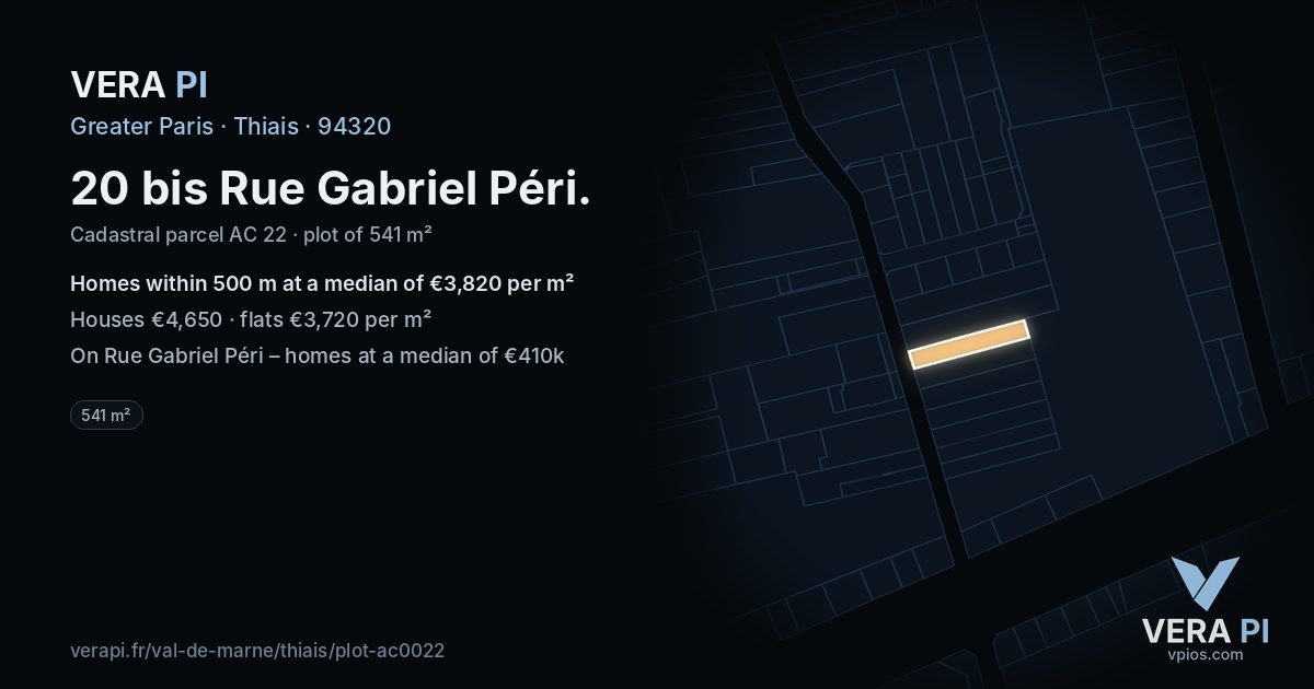 20 bis Rue Gabriel Péri, Thiais at night – the plot lit, the parcels around coloured by the prices near them