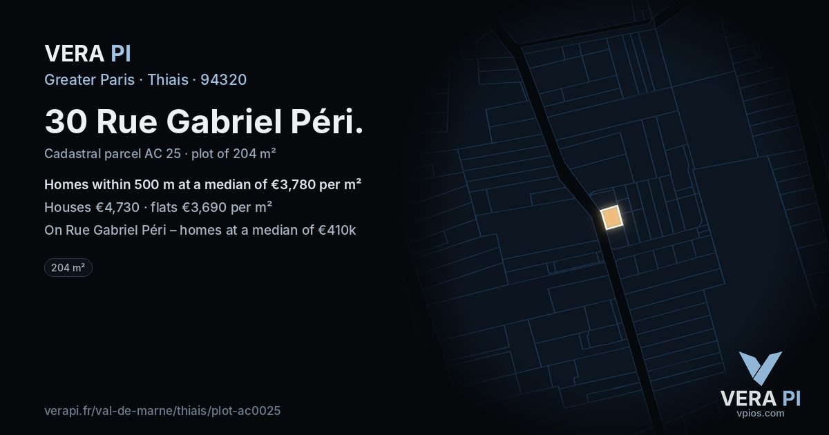 30 Rue Gabriel Péri, Thiais at night – the plot lit, the parcels around coloured by the prices near them
