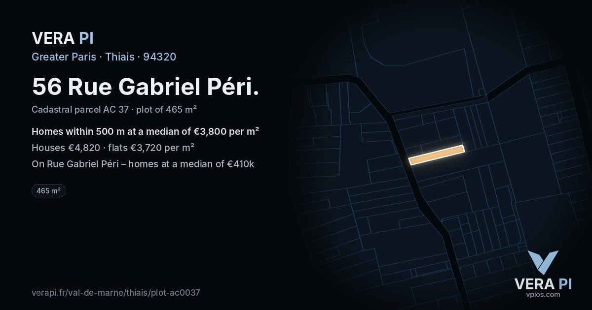 56 Rue Gabriel Péri, Thiais at night – the plot lit, the parcels around coloured by the prices near them