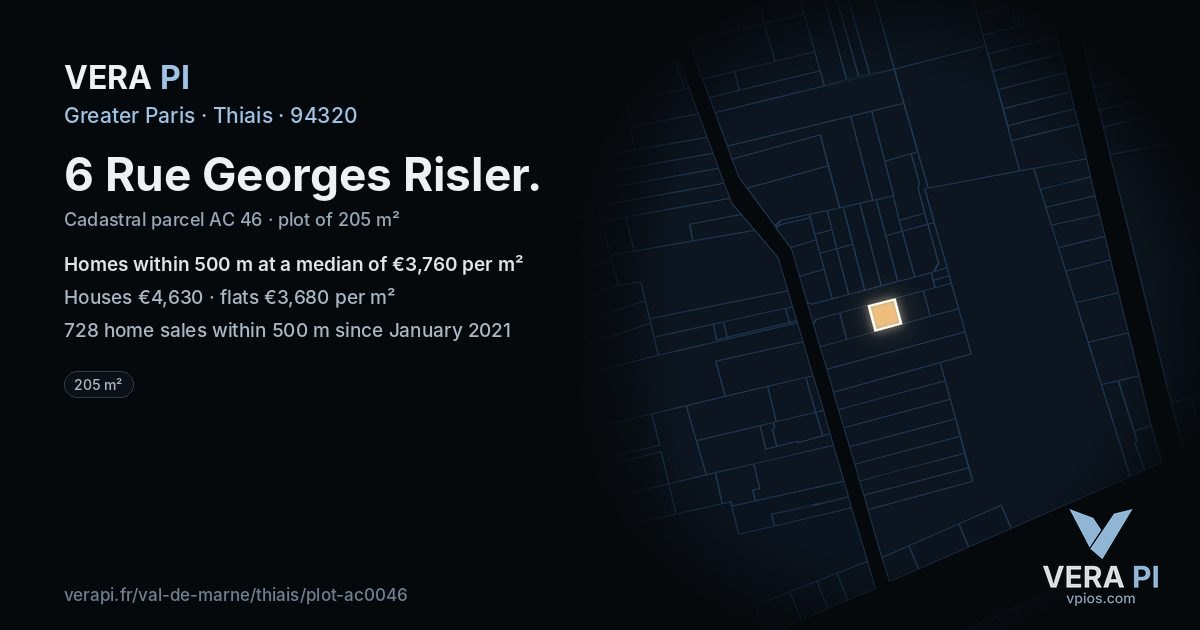 6 Rue Georges Risler, Thiais at night – the plot lit, the parcels around coloured by the prices near them