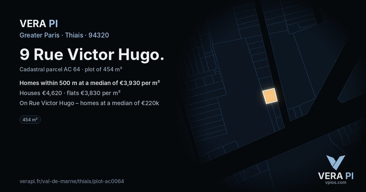9 Rue Victor Hugo, Thiais at night – the plot lit, the parcels around coloured by the prices near them