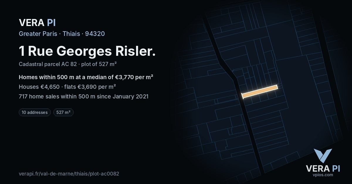 1 Rue Georges Risler, Thiais at night – the plot lit, the parcels around coloured by the prices near them