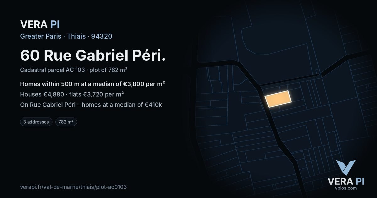 60 Rue Gabriel Péri, Thiais at night – the plot lit, the parcels around coloured by the prices near them