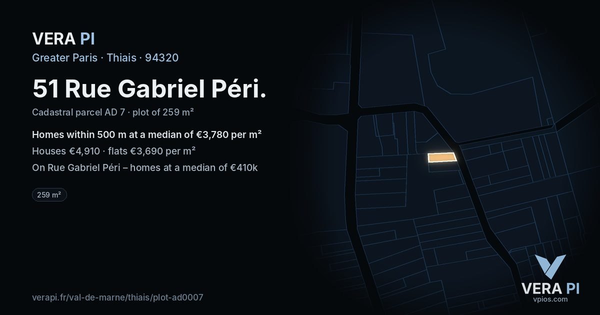 51 Rue Gabriel Péri, Thiais at night – the plot lit, the parcels around coloured by the prices near them