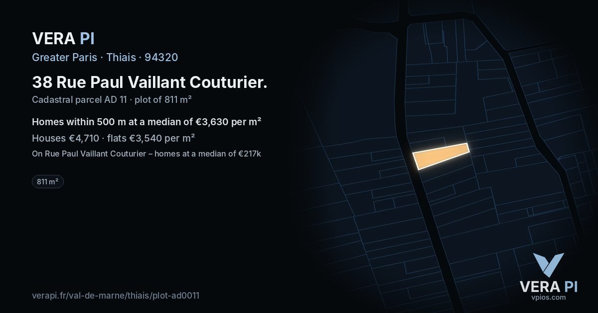 38 Rue Paul Vaillant Couturier, Thiais at night – the plot lit, the parcels around coloured by the prices near them