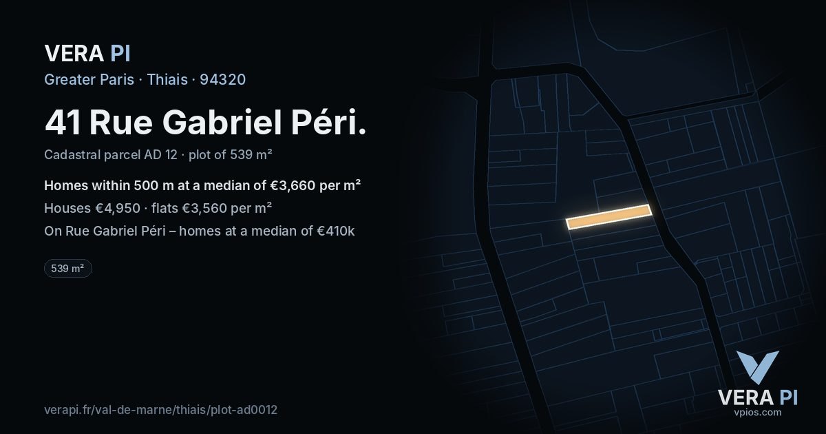 41 Rue Gabriel Péri, Thiais at night – the plot lit, the parcels around coloured by the prices near them
