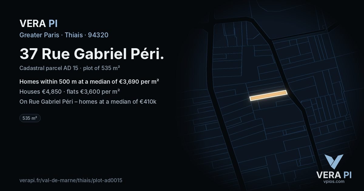 37 Rue Gabriel Péri, Thiais at night – the plot lit, the parcels around coloured by the prices near them