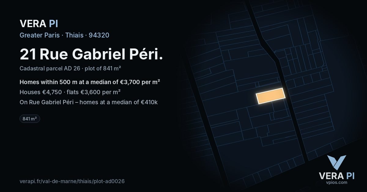 21 Rue Gabriel Péri, Thiais at night – the plot lit, the parcels around coloured by the prices near them