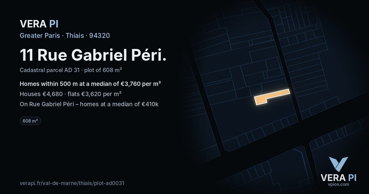 11 Rue Gabriel Péri, Thiais at night – the plot lit, the parcels around coloured by the prices near them