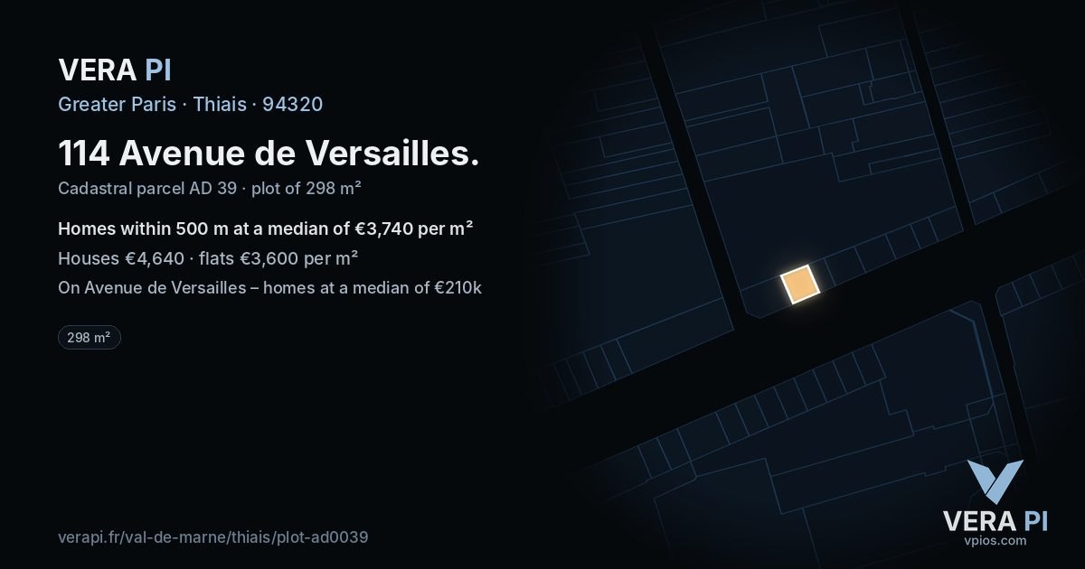 114 Avenue de Versailles, Thiais at night – the plot lit, the parcels around coloured by the prices near them